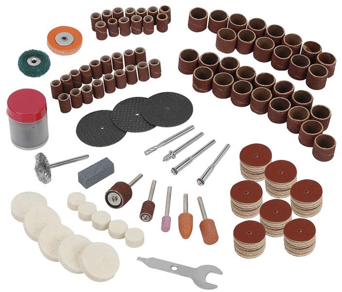 Jorgensen Accessoireset voor Roterend Gereedschap 160 delig | 3,2 mm Schacht | Voor Snijden, Schuren, Slijpen, Polijsten en Reinigen | Geschikt voor Multitool en Roterende Tools