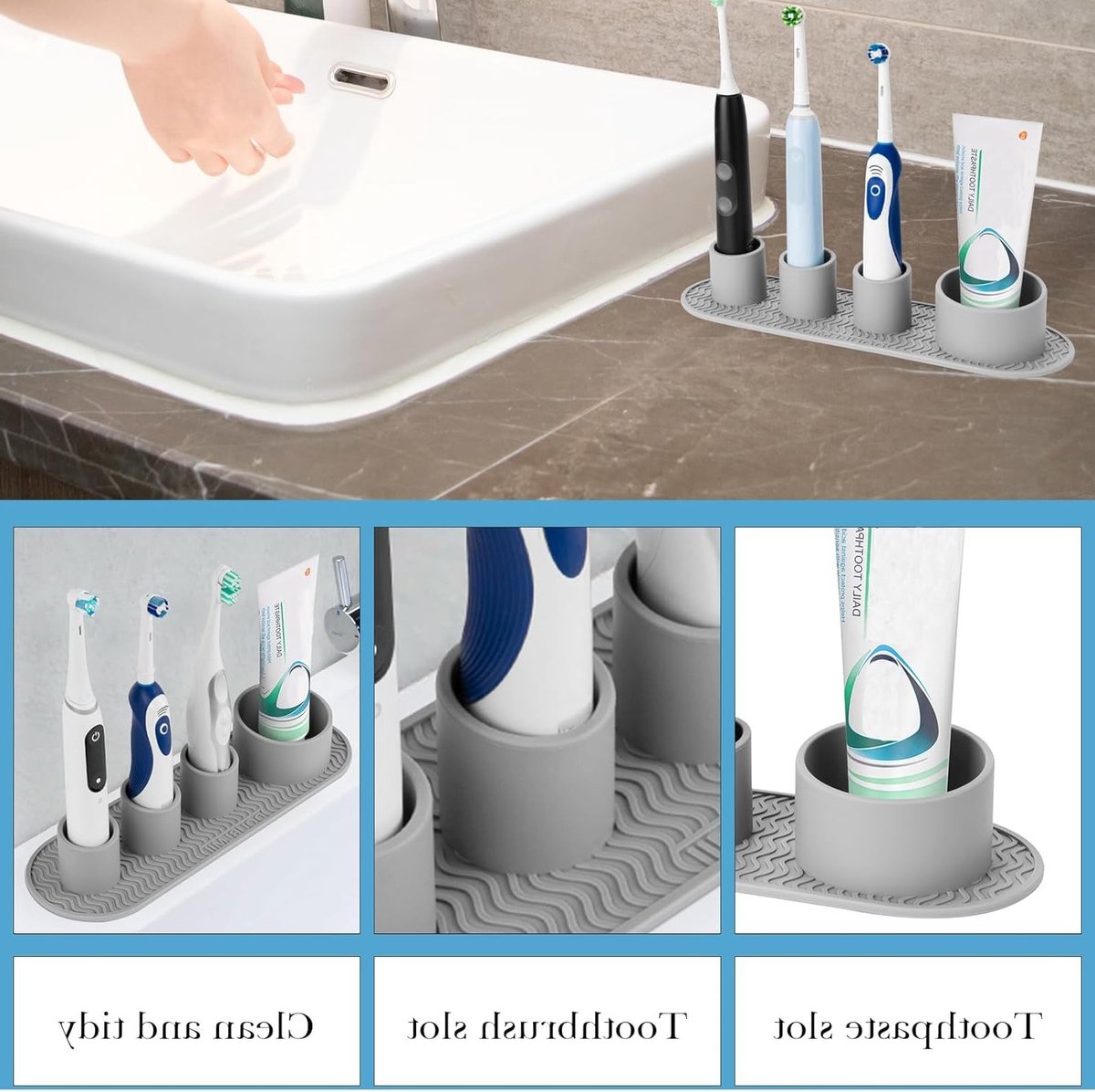 Siliconen Tandenborstelhouder voor Elektrische Tandenborstels met 4 Slots, Geschikt voor Oral-B en Philips Sonicare — afbeelding 4