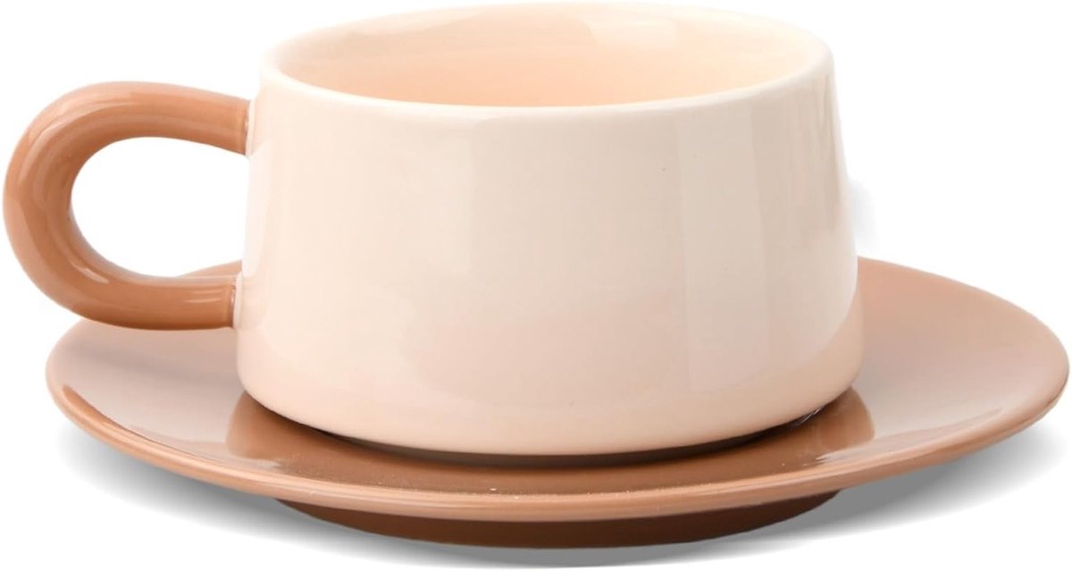 Kop en Schotel Set 220 ml Luxe Porselein voor Cappuccino en Espresso