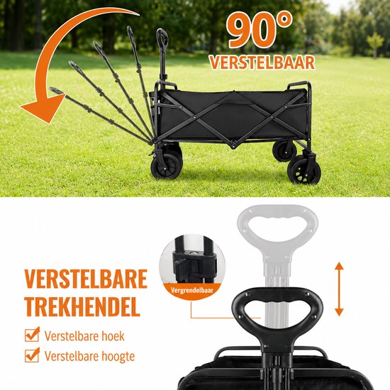Opvouwbare Bolderkar met Tafelblad - 150L - 250KG Draagkracht - Camping & Strandwagen - Zwart van Merkloos — afbeelding 5