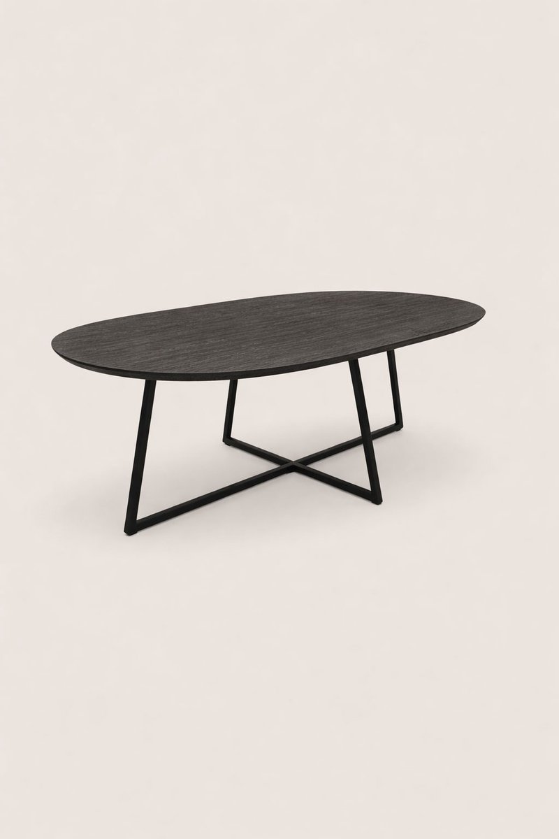Salontafel 120 cm Mangohout – Ovaal – Zwart – Industrieel