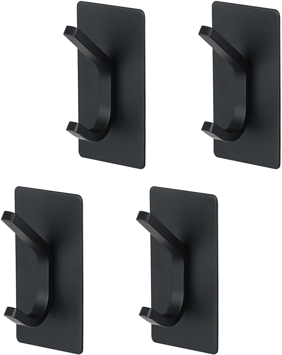 Set van 4 zelfklevende handdoekhangers van roestvrij staal voor badkamer, zonder boren, zw