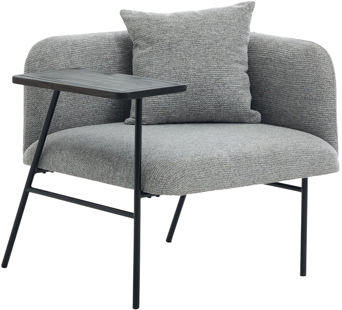 Merax Moderne Fauteuil met Bijzettafel en Zijvakken - Grijze Chenille Stoel met Metalen Frame - Comfortabele Leesstoel voor Woonkamer Slaapkamer en Werkkamer