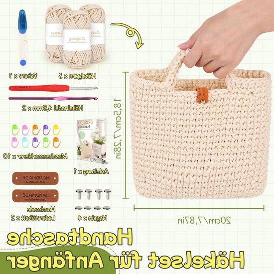 Beginner Haakset met 4.5 mm Haak en Instructiehandleiding - 5 mm Dikke Wol, Kleine Handtas, Creatieve Cadeaus voor Meisjes en Gezinnen — afbeelding 4