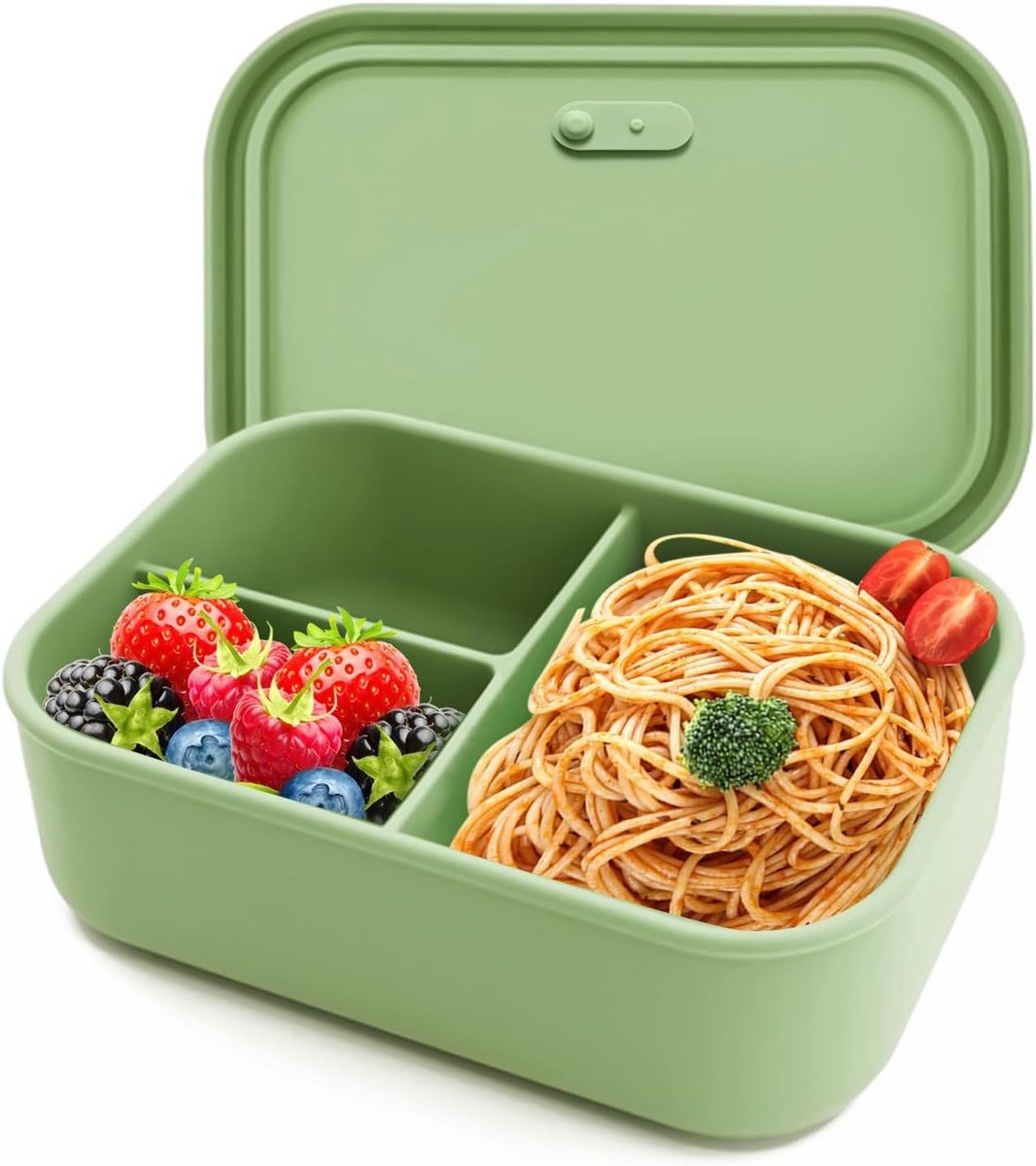 Lunchbox met Compartimenten, Siliconen Lunchdoos, 3 Gescheiden Compartimenten, BPA-vrij, Magnetron- en Vaatwasserbestendig, Ideaal voor Werk en School