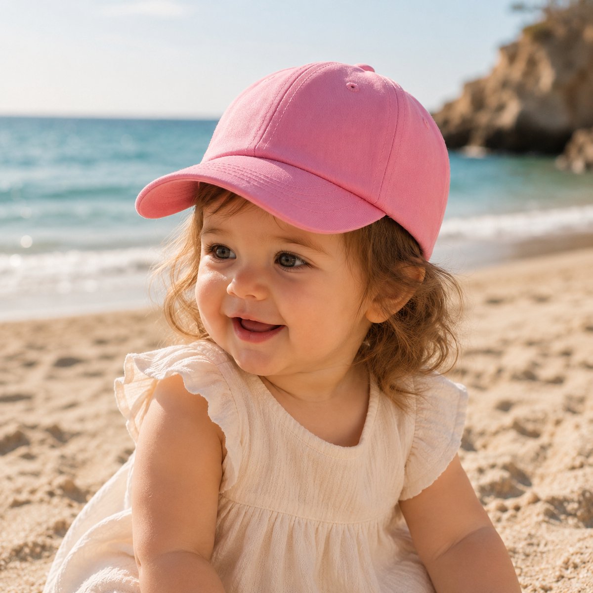 Baby Pet Meisje Oudroze – Verstelbare Baseball Cap Baby – Kinder Pet met Klittenband – Zonnepet Baby 6-24 Maanden – Katoenen Petje Roze Maat 48 cm