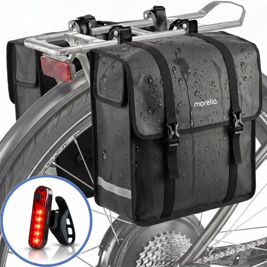 Morelia® Fietstas - Incl Achterlicht - Fietstassen - Fietstassen Electrische Fietsen - Fietstassen Dubbel - 48 Liter - 100% Waterdicht - Tarpaulin materiaal - Zwart