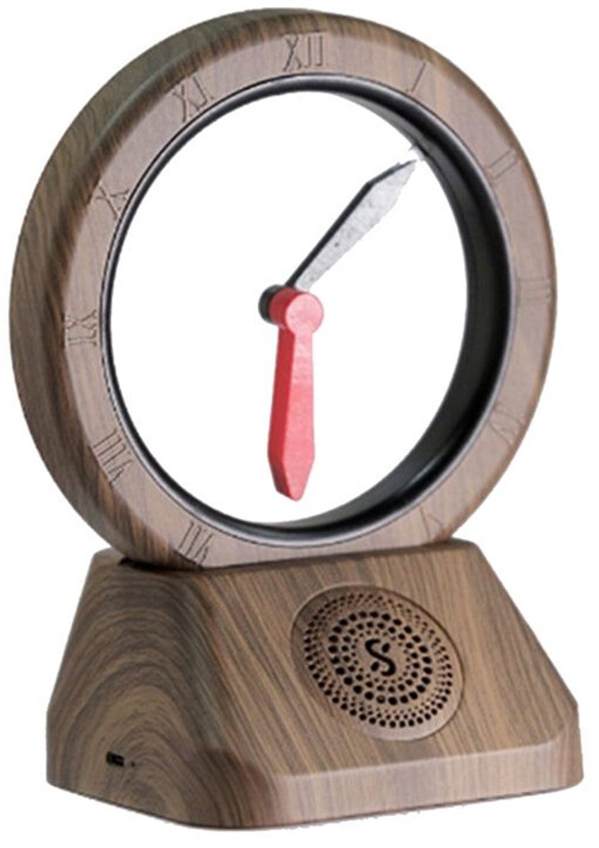 Retro speaker Geschikt voor omgekeerde klokweergave, draagbare speaker Geschikt voor thuis, muziekspeler Geschikt voor interieurdecoratie, walnootkleurige uitvoering.