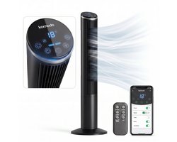 Komodo Breezi Torenventilator met App & Afstandsbediening – Ventilator 3 Snelheden – Timer 1–15 uur – Oscillatie – Stille Modus – LED Display – Zwart
