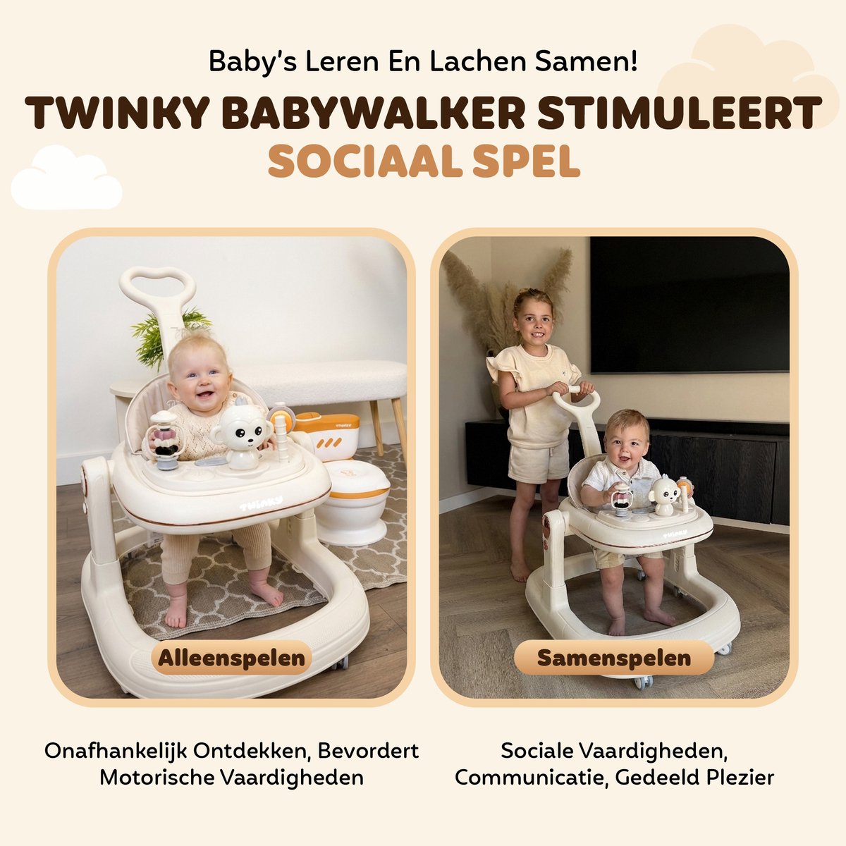 Twinky® Babywalker GO - 4-in-1 Loopstoel Baby & Loopwagen met 3-delige speelset – Loopstoeltje & Loopkar Inklapbaar inclusief Voetenmat en Steel – foto 8