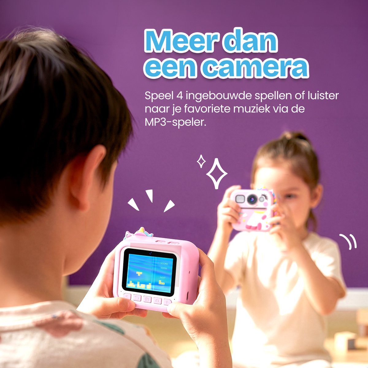 TinyPlay Kindercamera met foto printer - Siliconen Hoes - 48MP - Digitale Camera Kinderen - 32GB SD kaart - Full HD Foto en Video - Spelletjes - Fotoprinter - Kinder camera - Digitale kindercamera - Roze — afbeelding 6