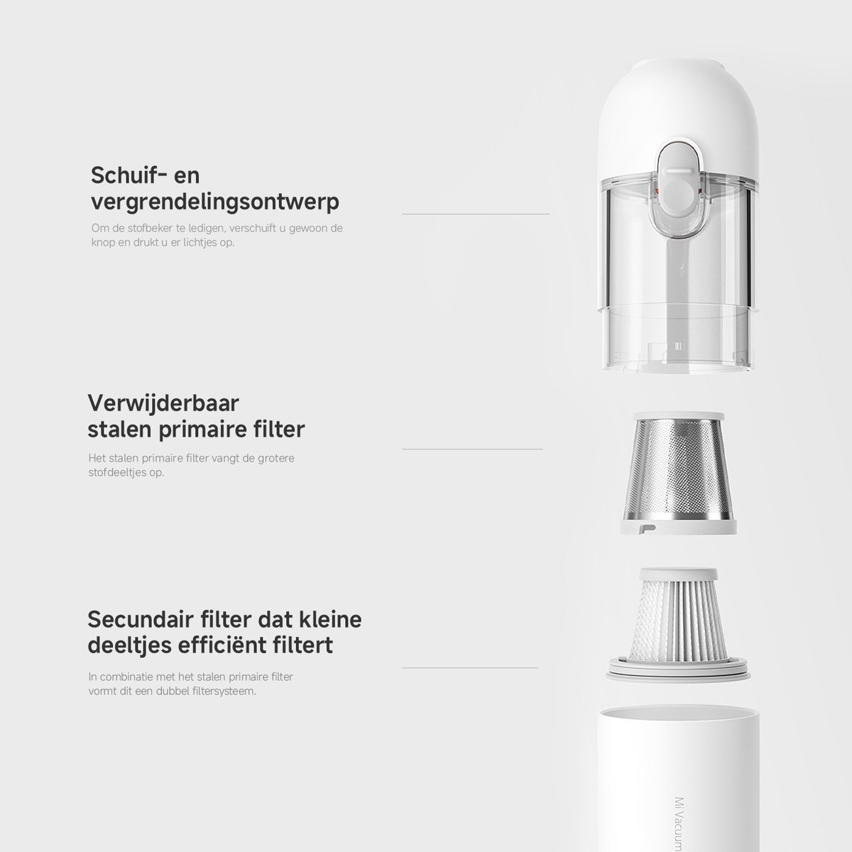 XIAOMI Mi Stofzuiger Mini Handstofzuiger Wit 6KPa 30min - afbeelding 2