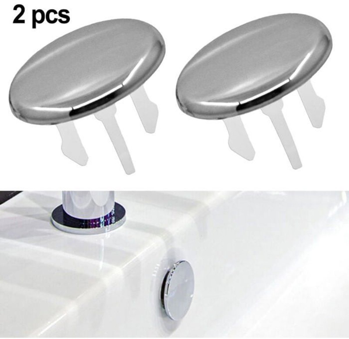 Twee vervangende overloopdeksels Geschikt voor wastafels in de badkamer, met ronde decoratieve ringen van ABS.