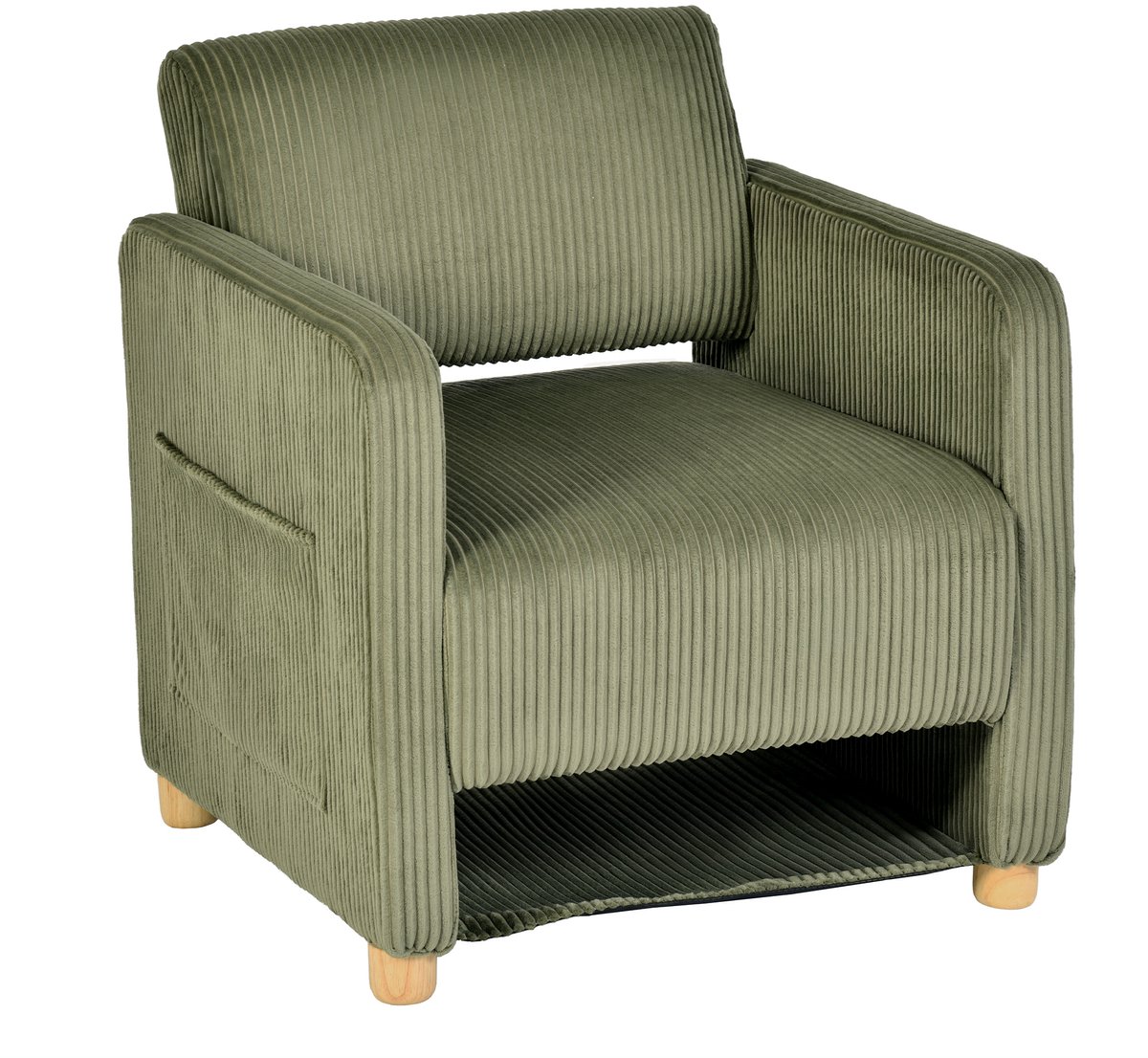 Fauteuil - Ribfluweel Rubberhout poten Brede zitting - Groen