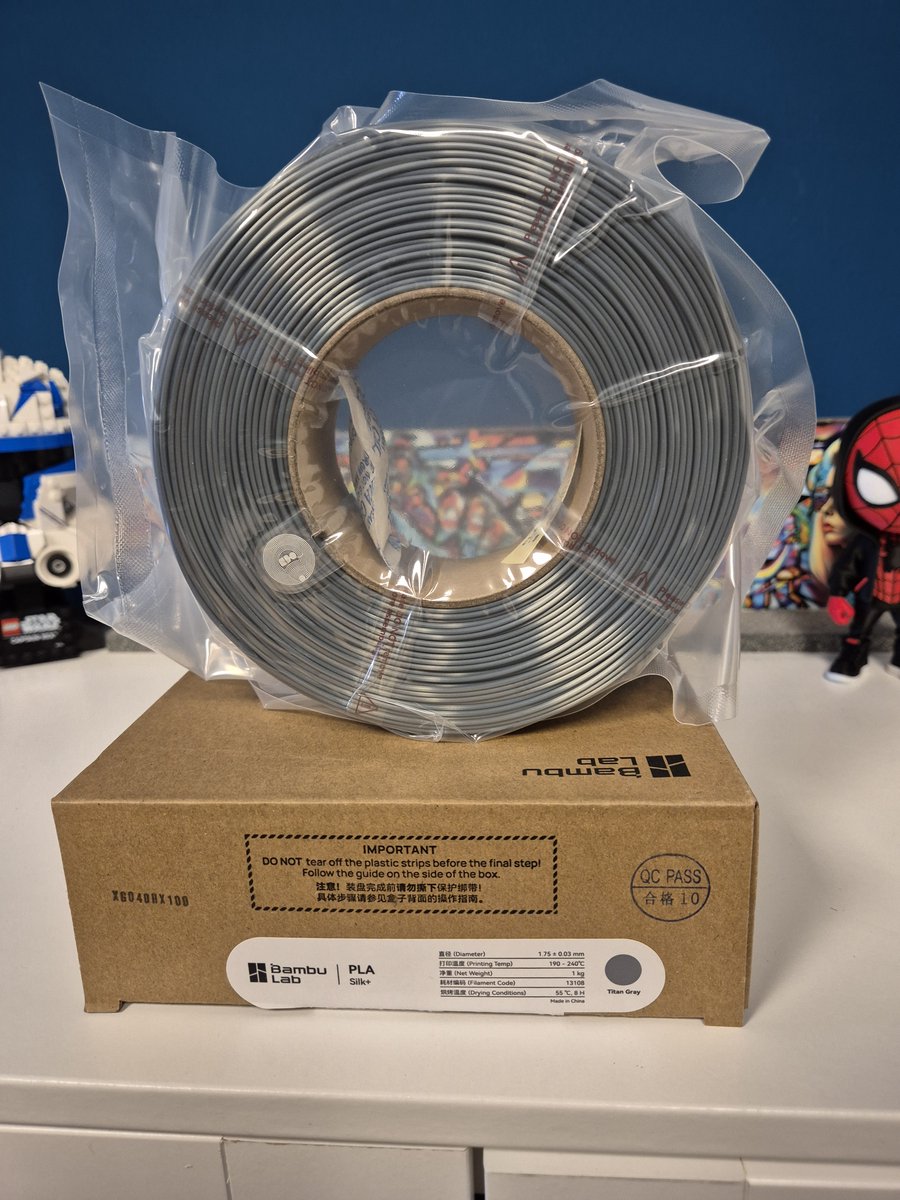 Bambu Lab PLA Silk+ - Titan Gray (Titaangrijs) - 3D Printer Filament - 1.75mm - 1kg - Premium Zijdeglans Refill