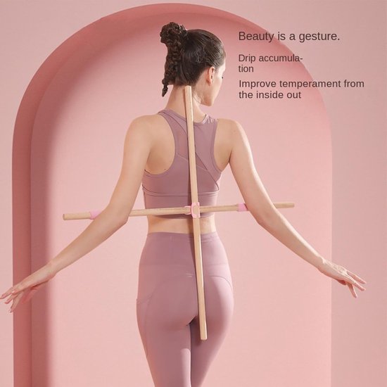Yogastick voor oefeningen - Rugcorrector paal - Houding verbeteren - Gemaakt van hout - 80 cm - N.v.t. — afbeelding 2