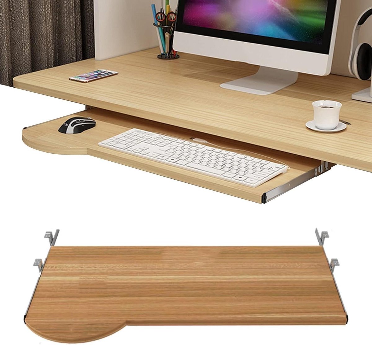 Toetsenbordlade Onder Bureau - Verstelbaar Platform - Comfortabel Werken - Schuifontwerp - 70 x 26 cm - Walnoot
