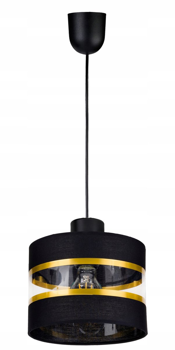 Hanglamp met Stoffen Kap - Zwart/Goud - E27