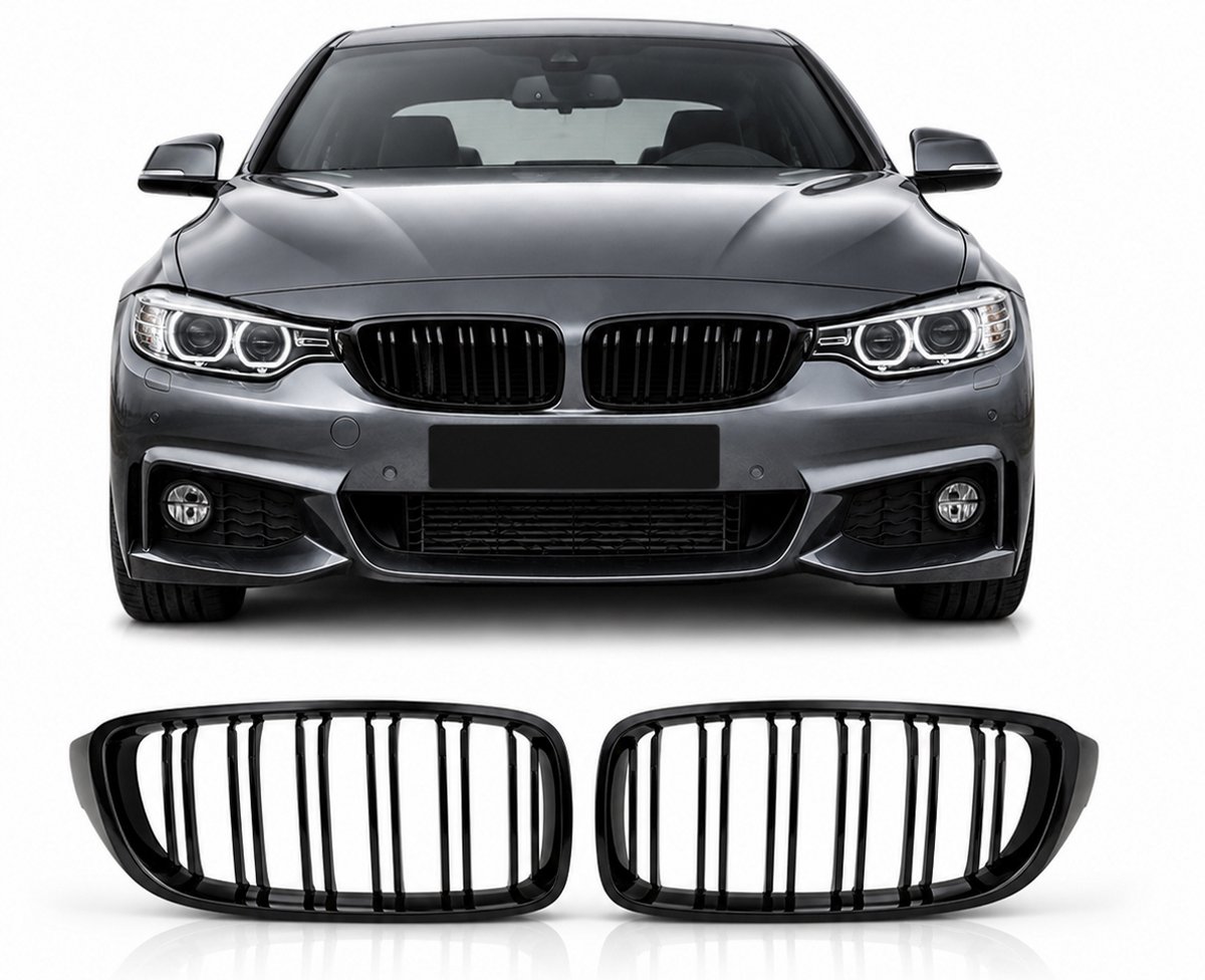 Grill Nieren Dubbele Spijlen Glans Zwart Geschikt voor BMW 4 Serie F32 F33 F36 M3 F80 M4 F82 - 2013-2021