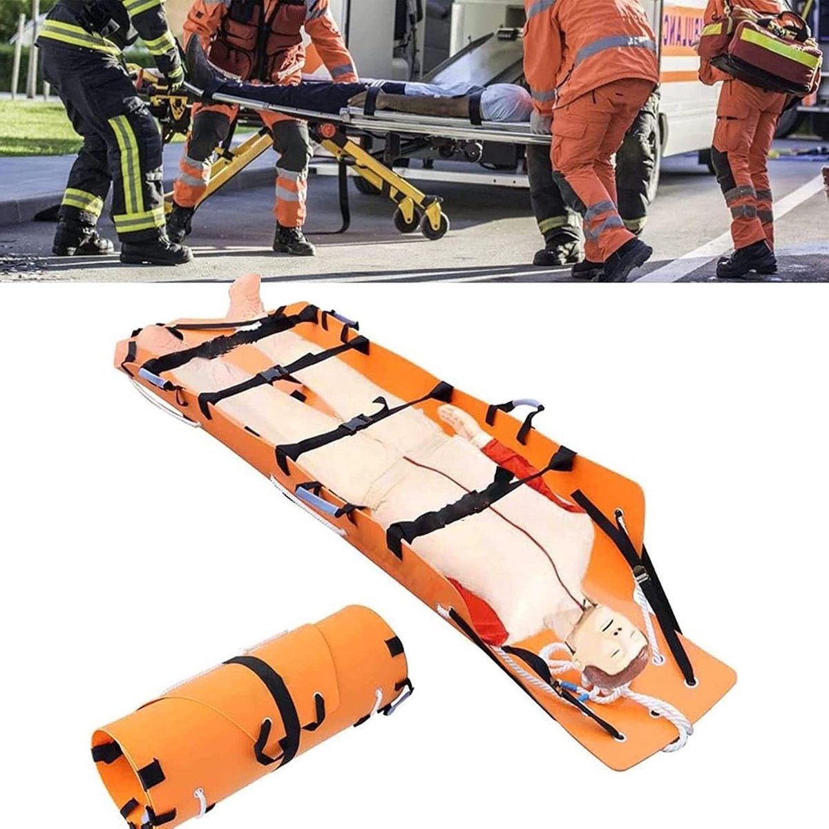 Draagbare brancard - Opvouwbare reddingsbrancard - Patiëntentransport - Veilig gordelsysteem - Tot 120 kg - Felgeel