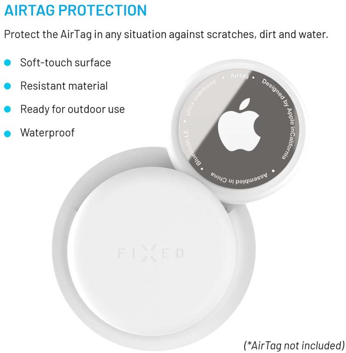 FIXED Silky Sticker voor Apple AirTag – Zelfklevende Siliconen Houder – 2 Stuks – Wit