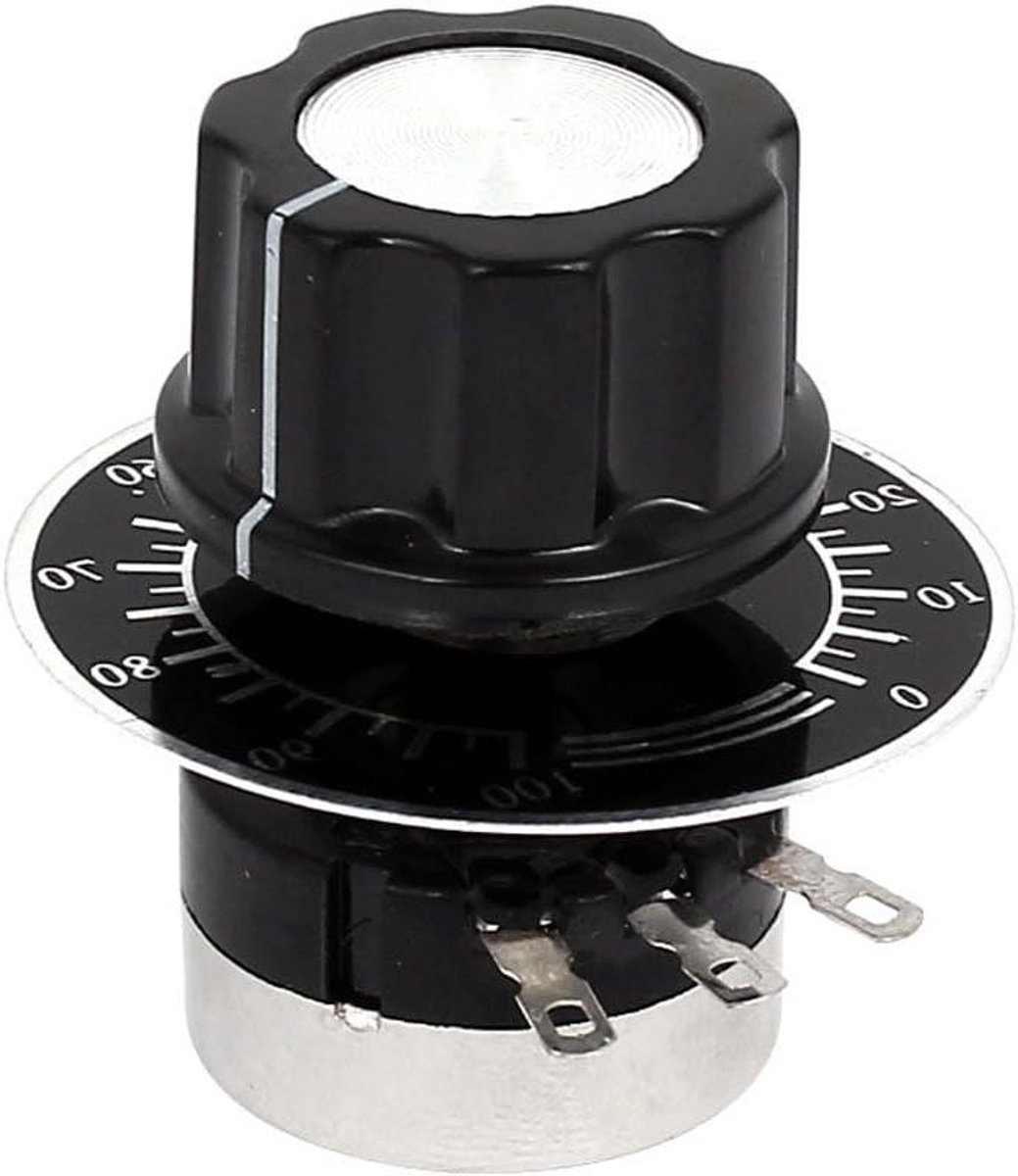 Variabele weerstand - Draaipotentiometer koolstof - Apparaten bedienen - Met wijzerplaat knop - 10K ohm - Zilver