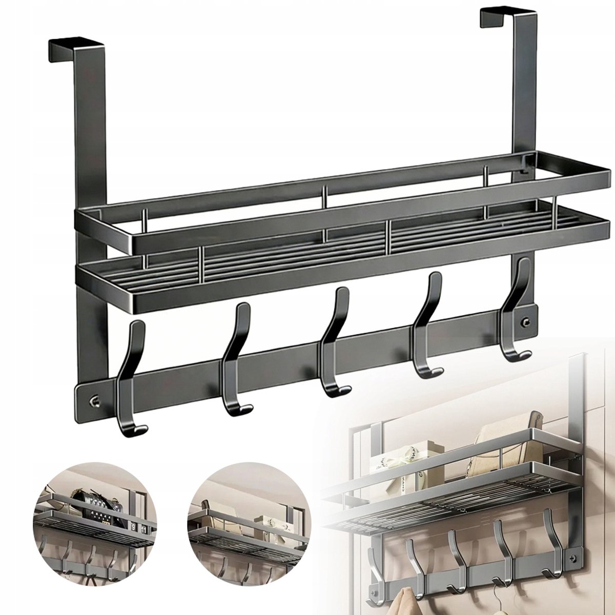 Universele Deurhanger met 5 Haken - Zwart Metalal