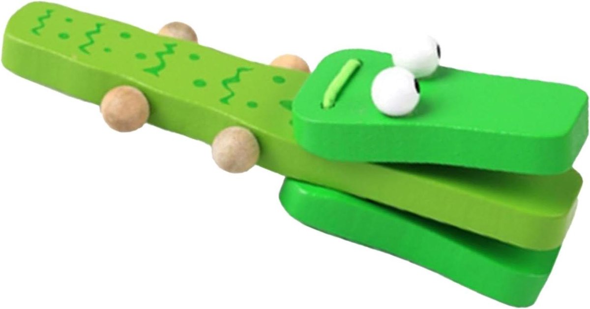 Houten Kastanjehamer - Muziek Klopper - Ritmische Vaardigheden - Uniek Krokodil Design - 12.5 x 3.7 x 3 cm - Groen