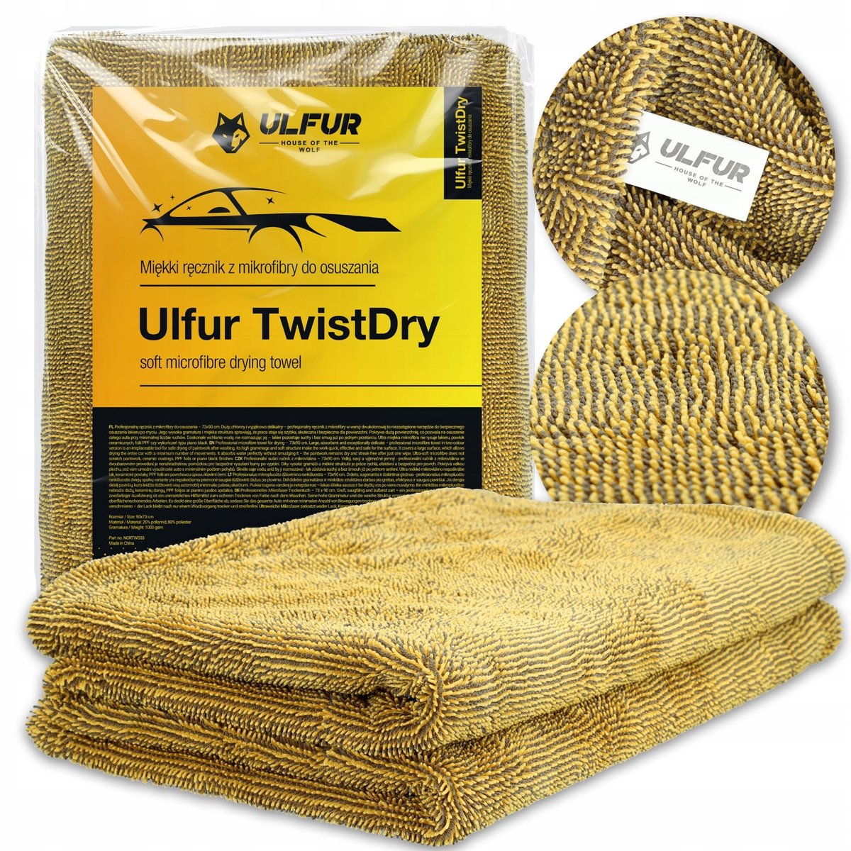 ULFUR TwistDry Microvezel Droogdoek Auto 90x73 cm - 1000 GSM
