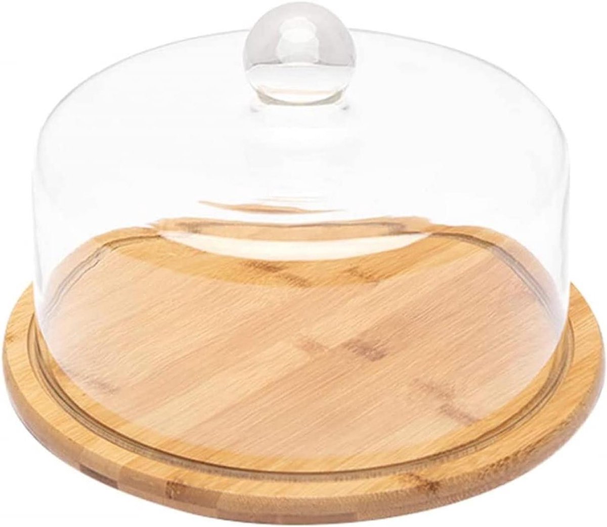 Taartkoepel met plank - Kaas display - Voedsel presenteren - Glazen kap - 21x21x157cm - Natuurlijk