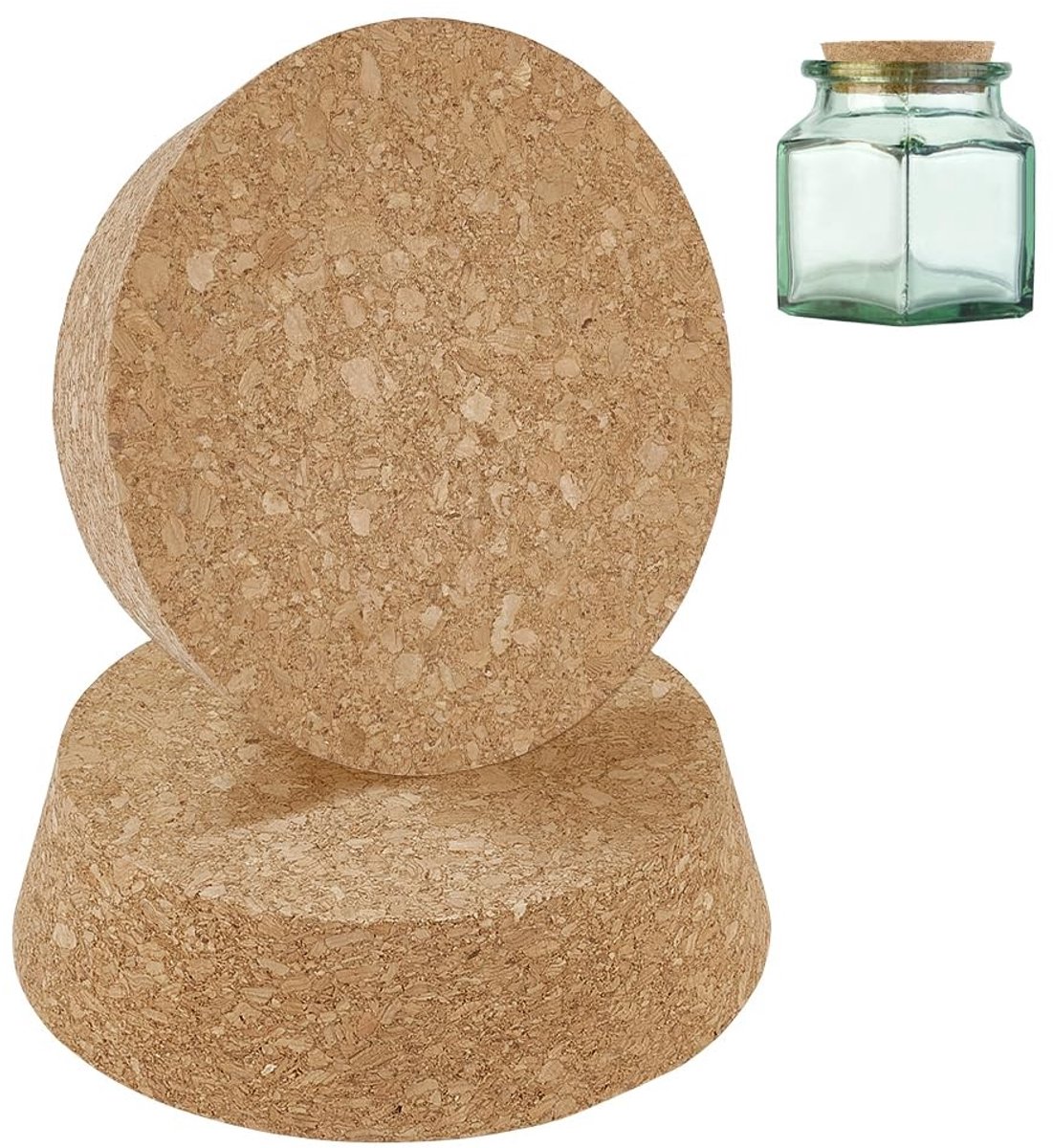 VLEMICO- Kurken Flessenstoppen Set van 2 - Grote Taps Toelopende Wijnstopper - DIY Decoratie - Aardewerk/Bierglazen - 9,4/11 cm