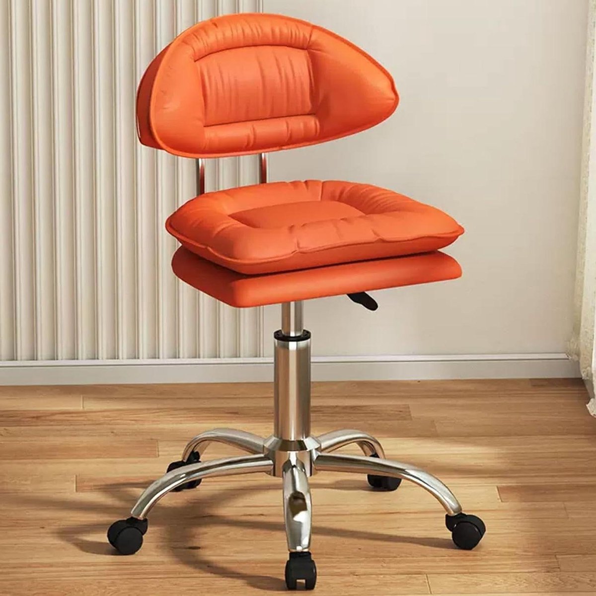Kaptafelstoel met wieltjes - Make-up stoel - Comfortabel werken - In hoogte verstelbaar - 109 kg draagvermogen - Oranje