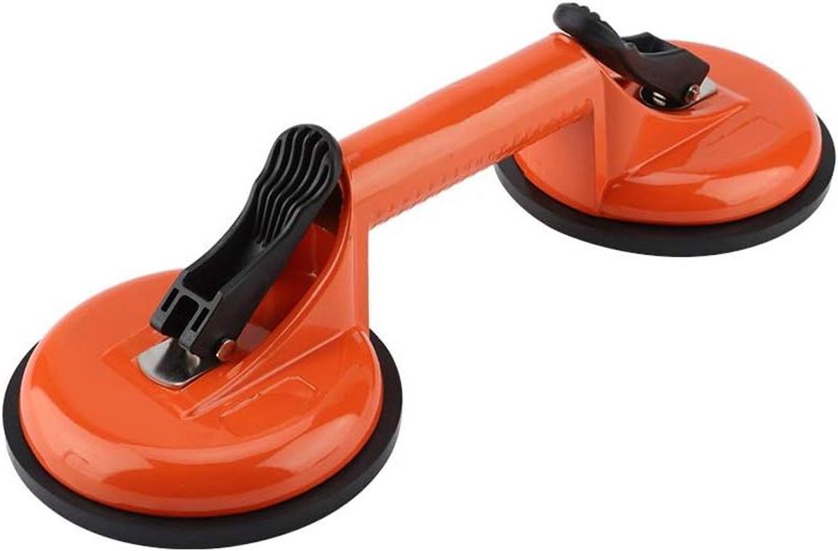 Glasheffer Zuignap - Tegel Lifter - Zwaar Glas Verplaatsen - 145 kg Draagkracht - 2 Klauwen - Oranje