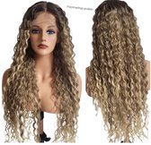 Frazimashop- T- Lace wigs- Lang Krullend pruik-Hittebestendig- Pruik lang haar – Dames pruiken- water diep golf haar- Haarstuk- 81 cm mix kleur 4/27/613