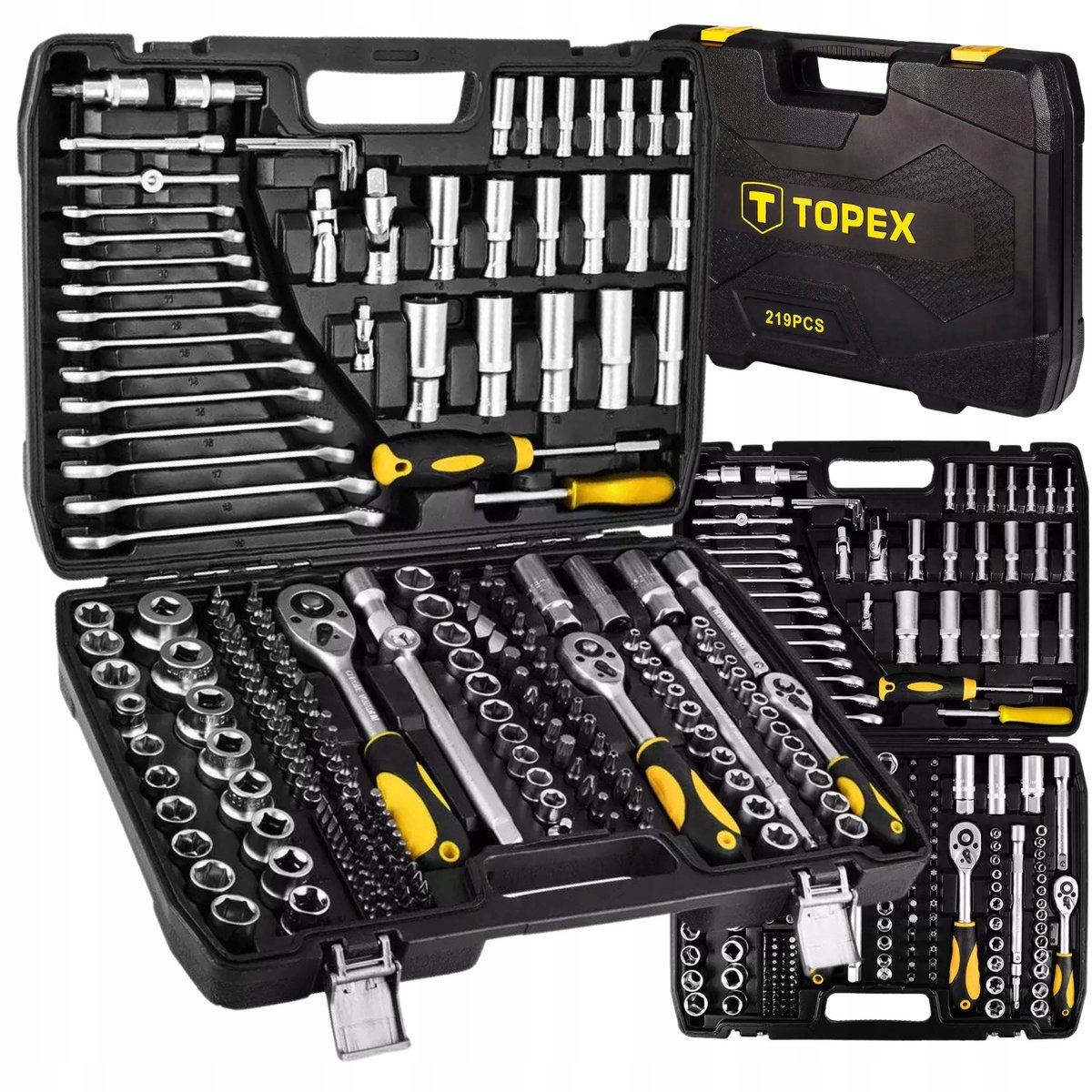TOPEX 219-delige Doppenset 1/4" 3/8" 1/2" CrV Staal Koffer