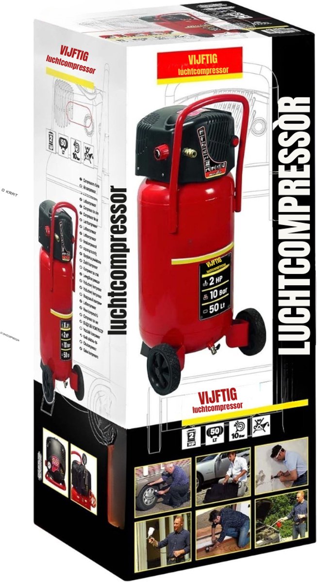 QIN® Compressor 50 Liter - Stille Compressor - Compressor - Rood - 62cm x 47cm x 54cm — afbeelding 4