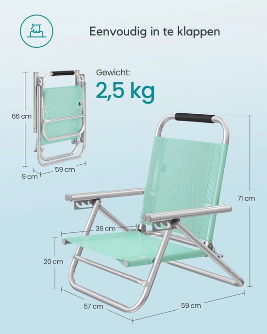 DIMICO - Opvouwbare Strandstoel Verstelbaar met Armleuningen - Stoel - Lichtgewicht Campingstoel Strand Tuin Groen - 4 standen van Dimico — afbeelding 2