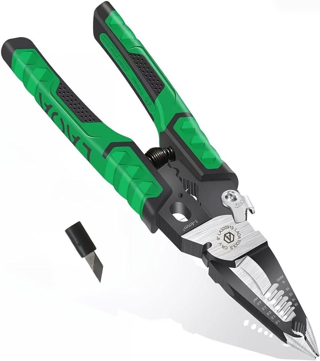 Draadstripper Tang - Multitool Tang - Elektrisch Werk - 9-in-1 Multifunctioneel - 25mm Kabel Knip - Groen
