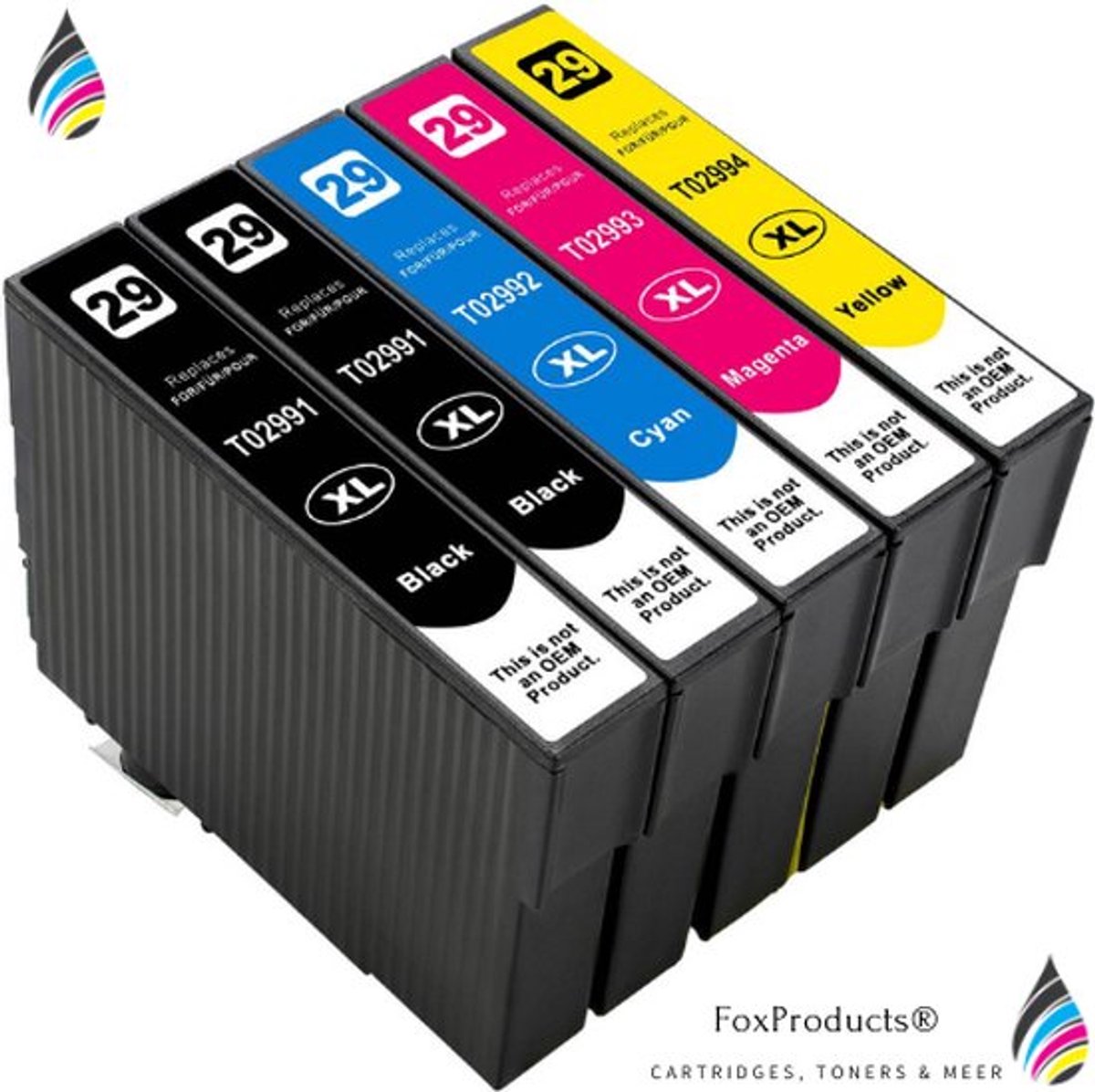 FoxProducts® 29XL 29 T29 - 5stuks multipack T2991, T2992, T2993, T2994, T2996 inktcartridges geschikt voor Epson, XP-235 XP-245 XP-247 XP-332 XP-335 XP-342 XP-345 XP-432 XP-435 XP-442 XP-445 XP-255 XP-257 XP-352 XP-355 XP-452 XP-455