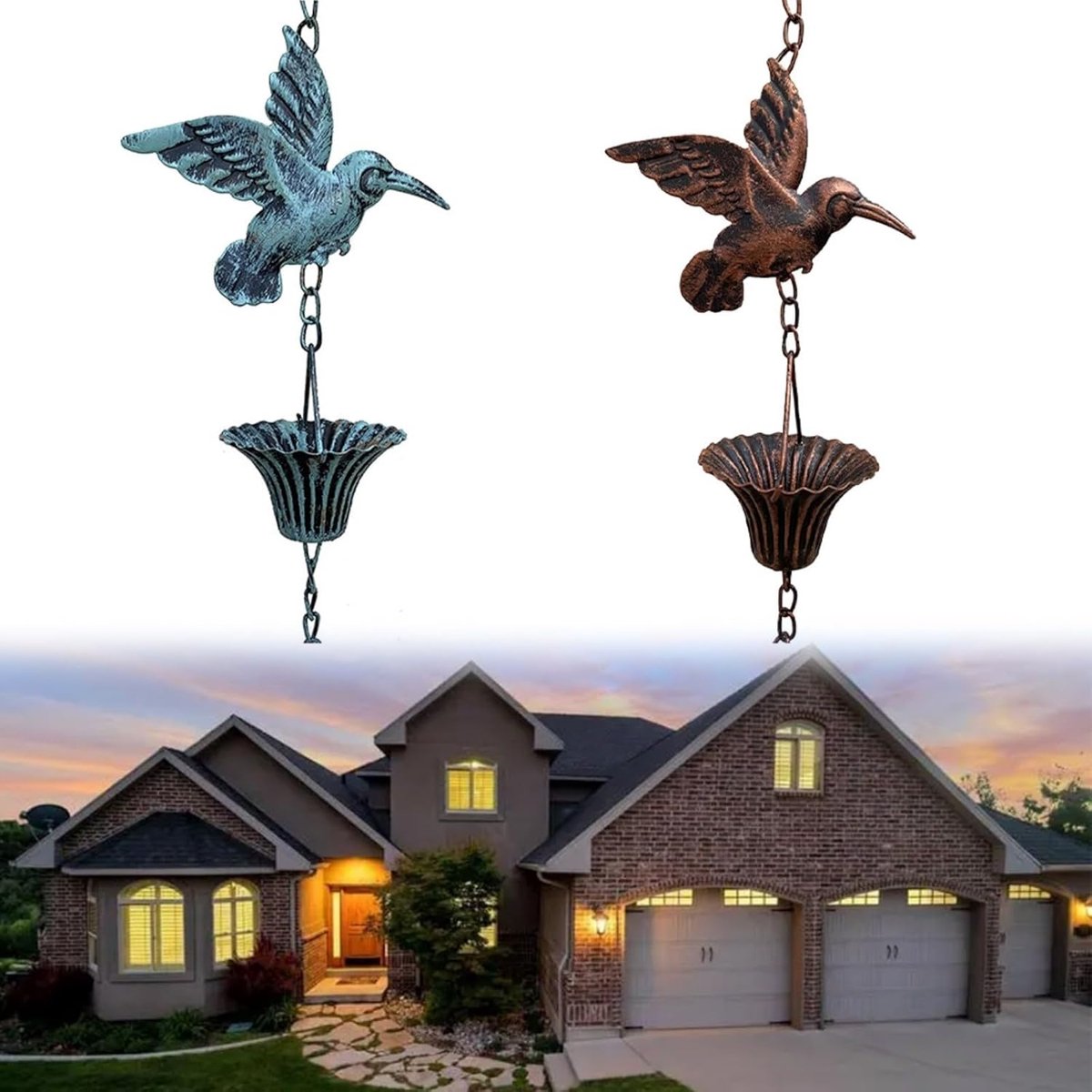 Regenkettingen Metaal - Watergeleider Tuin - Elegante Waterafvoer - Roestbestendig Ontwerp - 25 m Lengte - Blauw Bruin