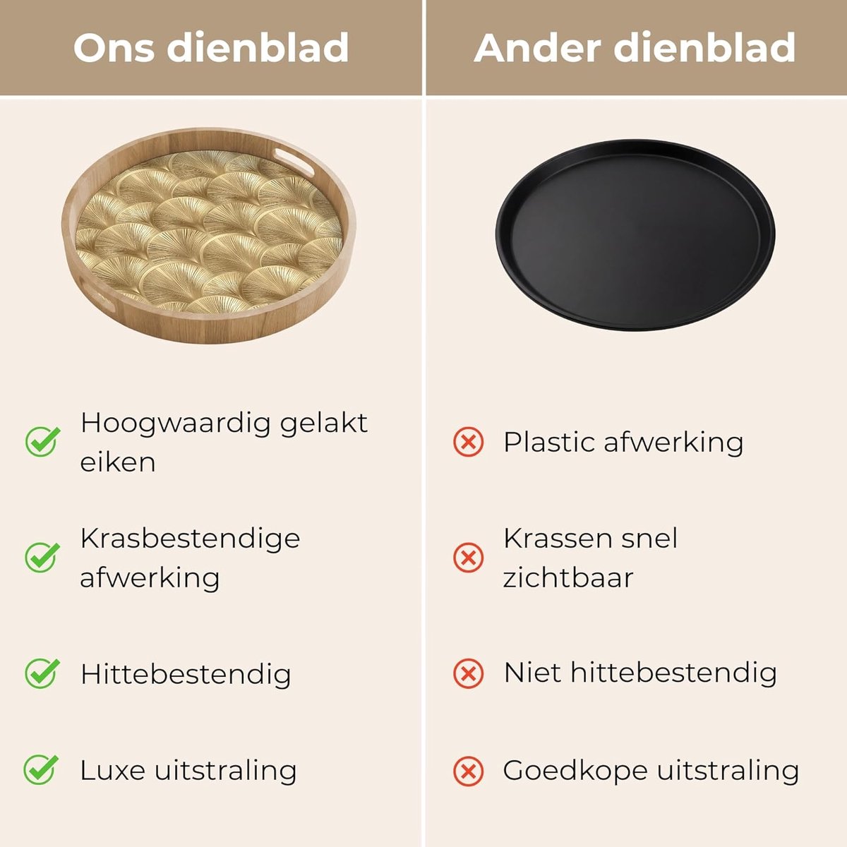 Houten Serveerblad - Dienblad Met Handgrepen - Ontbijt Op Bed - Krasbestendig Hittebestendig - 50x50 cm - Goud Waaier — cadeau in Cadeau-ideeën - foto 2