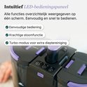 Zwarte en paarse LED-bedieningspaneel met "Pro"-logo en iconen voor stoomfunctie en turbo-modus.