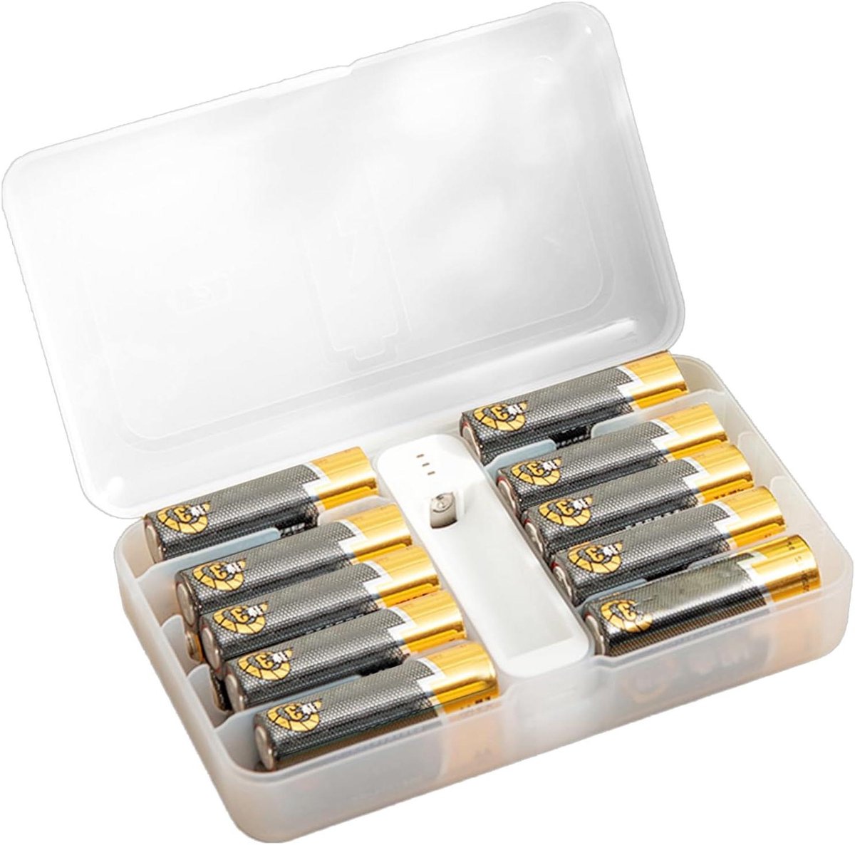 Batterij Opbergdoos - Batterijhouder Organizer - Batterijen Beheren - Met Stroomindicator - Voor 20 Batterijen - Transparant