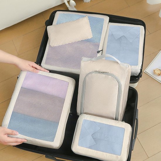 Opbergtas Set - Reisorganizers - Bagage Comprimeren - Waterdicht Nylon - Set van 8 - Beige — afbeelding 4