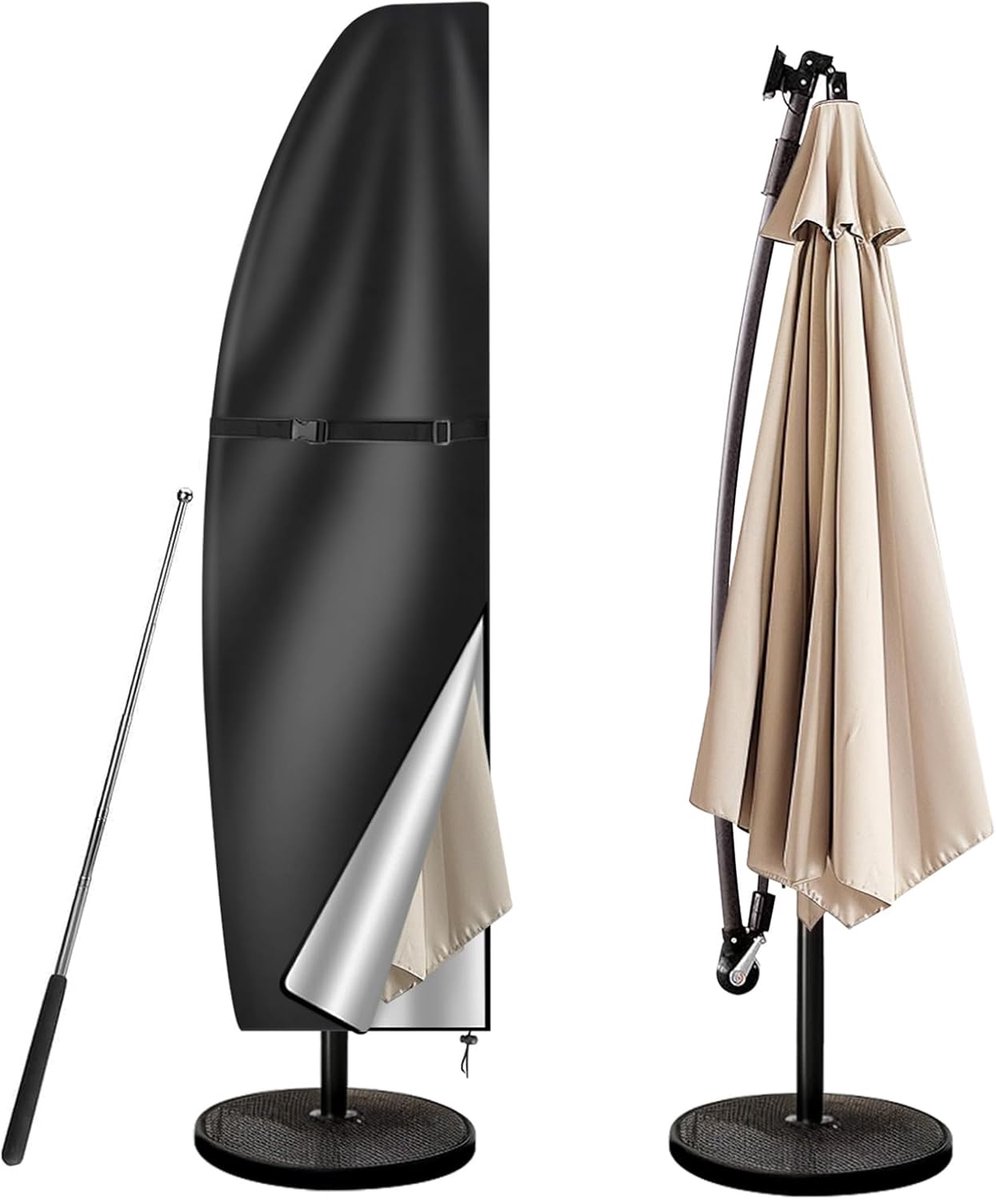 VHV Parasolhoes - Zwevende parasolhoes - Beschermhoes parasol - Met stok - Waterdicht - UV-bestendig - Met rits - Voor tuin en terras - Universeel - 280*46cm - Zwart