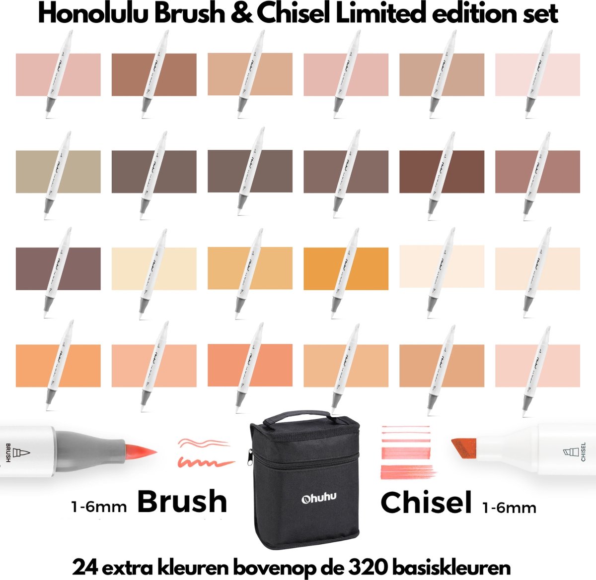 Ohuhu - LIMITED EDITION - Honolulu Brush & Chisel - Alcohol Art Markers - 24 extra kleuren