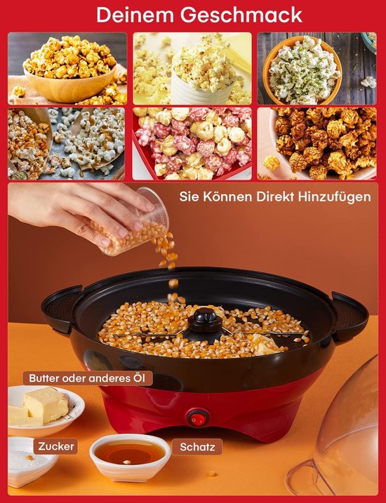 Popcornmachine voor thuis - Snackmaker - Lekkere snacks maken - Snelle en gelijkmatige verwarming - 55 liter capaciteit - Rood — afbeelding 3