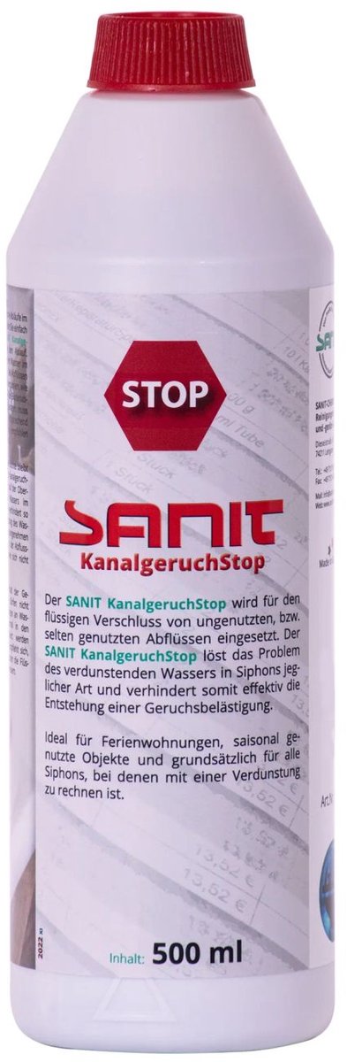 SANIT Kanalgeruch Stopp 500 ml Rioolgeur Verwijderaar Afvoer Ontgeuren