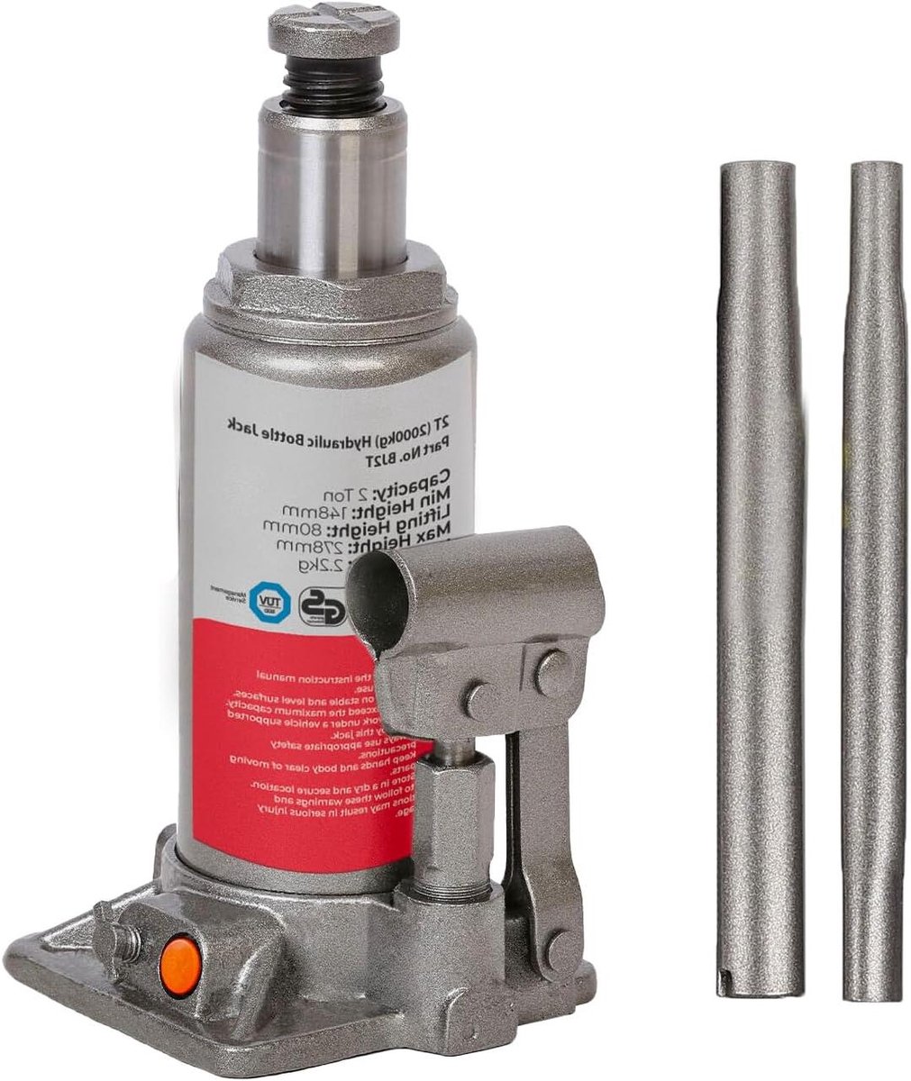 Hydraulische Fleskrik - Krik Set - Zwaar Tillen - Overbelastingsbeveiliging - 2000 kg - Zilver