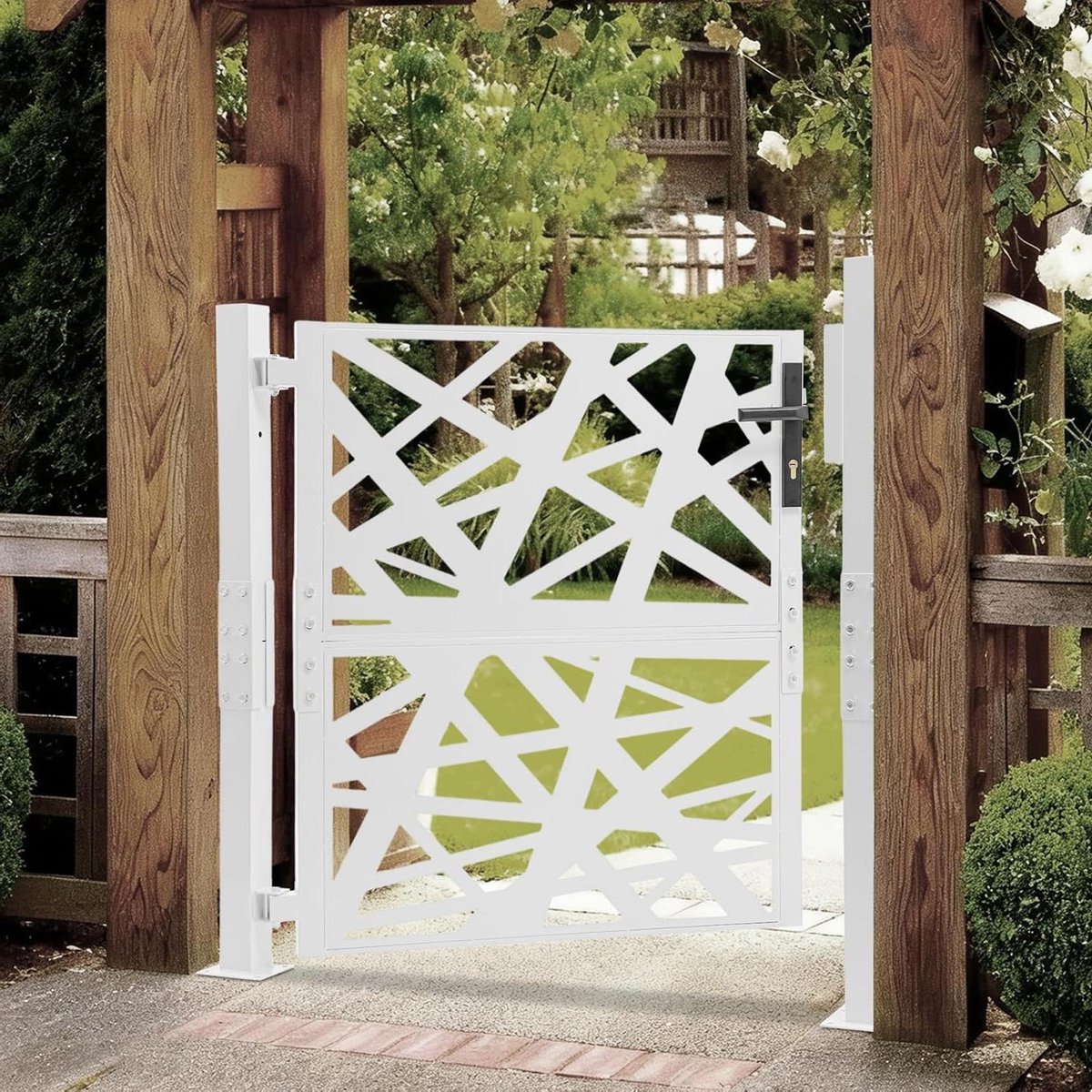 Tuinpoort - Hekwerk deur - Veilige toegang - Roestvrij staal - 105x100 cm - Wit